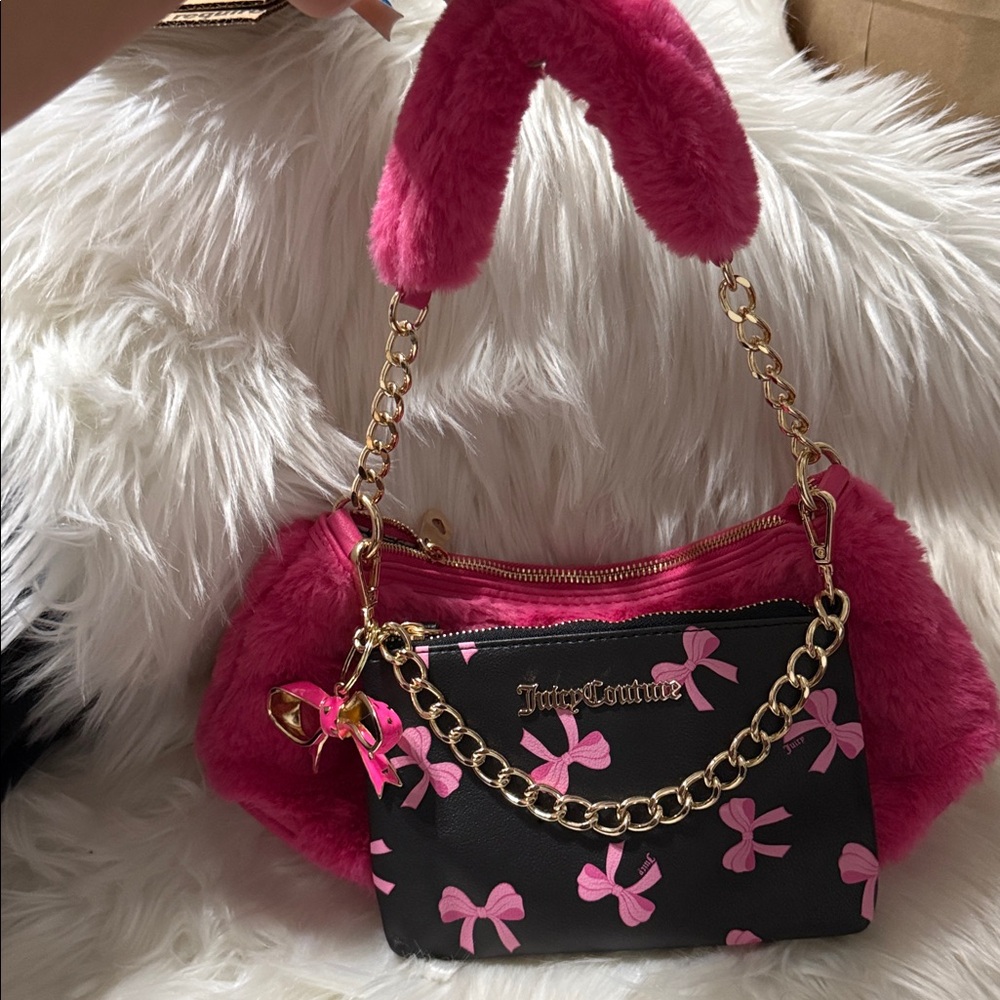 Juicy couture, fuchsia, pink fluffy satchel